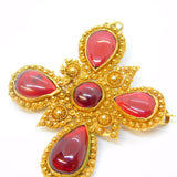 18th Century Iberian 18ct Gold Foil-Back Garnet Cannetille Cross Pendant Antique c1790