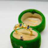 18ct Yellow Gold, Sapphire & Diamond Modernist Band Ring Vintage 1973 London