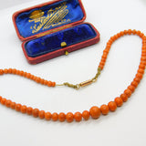 Victorian 9ct Rose Gold Graduating Red Coral Bead Necklace c1860 14" Length