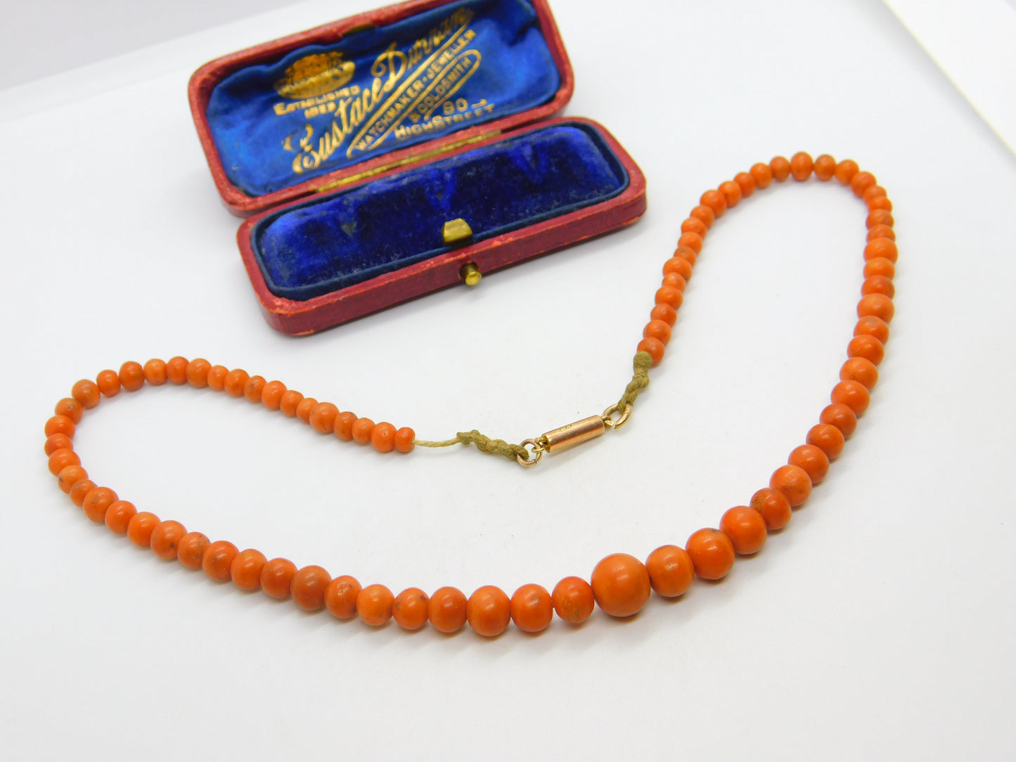 Victorian 9ct Rose Gold Graduating Red Coral Bead Necklace c1860 14" Length