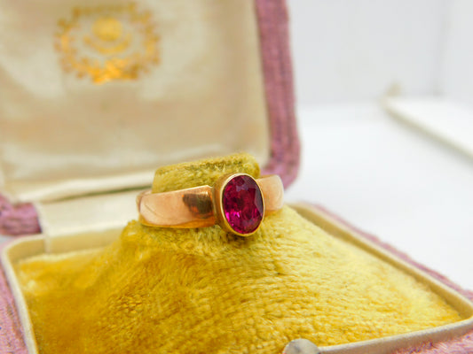 15ct Yellow Gold & Natural Ruby Band Ring Antique c1900 Victorian