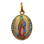 19th Century French 12ct Rose Gold, Enamel & Seed Pearl Mourning Pendant Antique