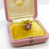 Ruby and Diamond Flower 9ct Yellow Gold Ring Vintage 1979 Birmingham