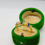 18ct Yellow Gold, Sapphire & Diamond Modernist Band Ring Vintage 1973 London