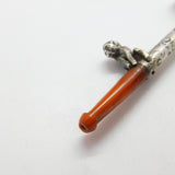 Victorian Sterling Silver Block Amber Smoking Pipe with Monkey Antique c1860