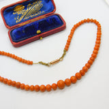 Victorian 9ct Rose Gold Graduating Red Coral Bead Necklace c1860 14" Length