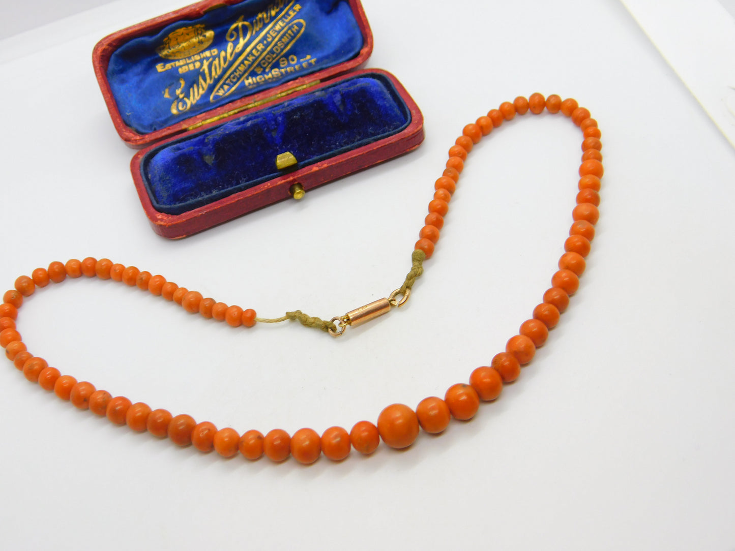 Victorian 9ct Rose Gold Graduating Red Coral Bead Necklace c1860 14" Length