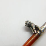Victorian Sterling Silver Block Amber Smoking Pipe with Monkey Antique c1860