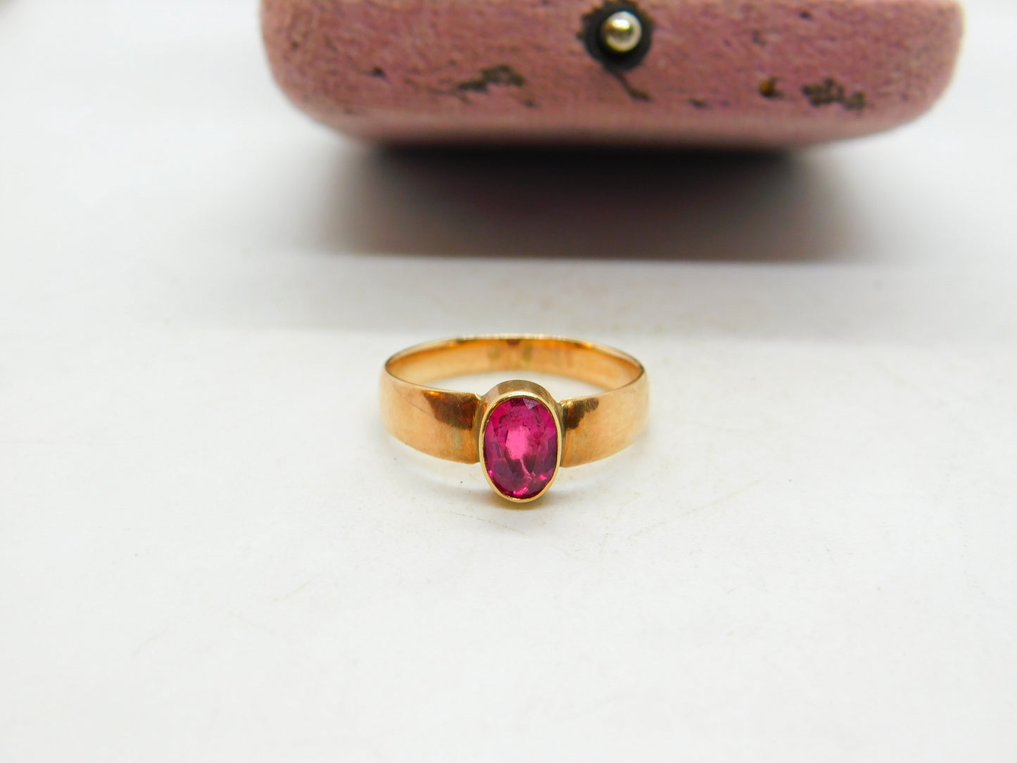 15ct Yellow Gold & Natural Ruby Band Ring Antique c1900 Victorian