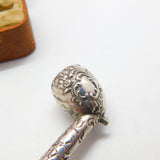 Victorian Sterling Silver Block Amber Smoking Pipe with Monkey Antique c1860