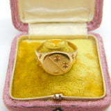 Large 9ct Yellow Gold Star Pattern Signet Ring Vintage 1966 London Size Z UK