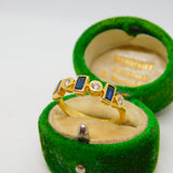 18ct Yellow Gold, Sapphire & Diamond Modernist Band Ring Vintage 1973 London