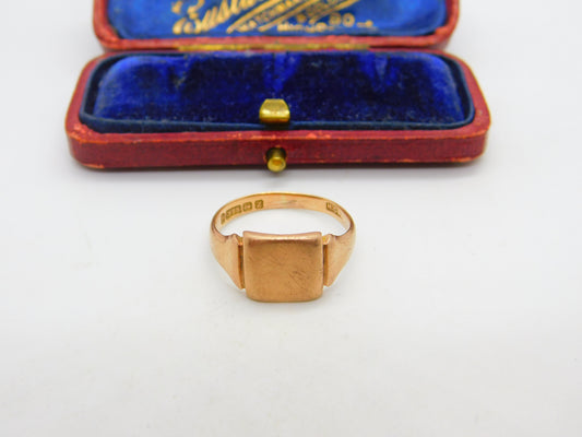 9ct Rose Gold Essential Square Signet Ring 1924 Birmingham Antique Art Deco