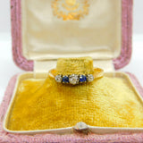 Victorian 22ct Yellow Gold, Diamond & Sapphire Engagement Ring Antique 1888