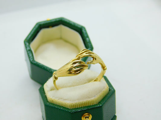 14ct Yellow Gold Grasping Figa Hands Dress Ring Vintage c1970