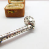 Victorian Sterling Silver Block Amber Smoking Pipe with Monkey Antique c1860