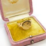 Large 9ct Yellow Gold Star Pattern Signet Ring Vintage 1966 London Size Z UK