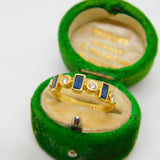 18ct Yellow Gold, Sapphire & Diamond Modernist Band Ring Vintage 1973 London