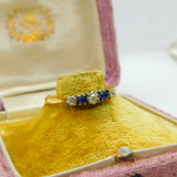 Victorian 22ct Yellow Gold, Diamond & Sapphire Engagement Ring Antique 1888