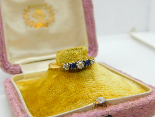 Victorian 22ct Yellow Gold, Diamond & Sapphire Engagement Ring Antique 1888