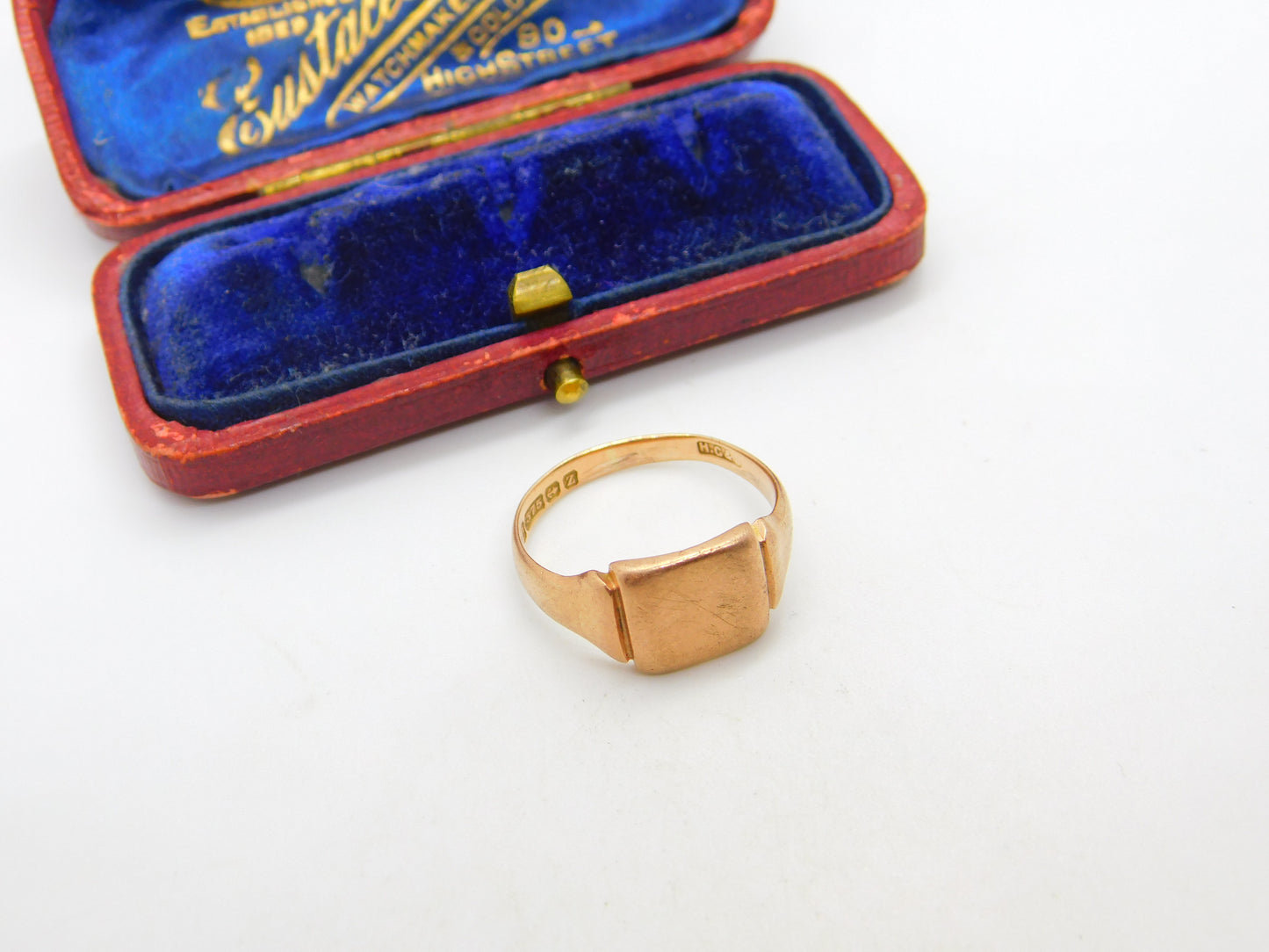 9ct Rose Gold Essential Square Signet Ring 1924 Birmingham Antique Art Deco