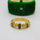 18ct Yellow Gold, Sapphire & Diamond Modernist Band Ring Vintage 1973 London