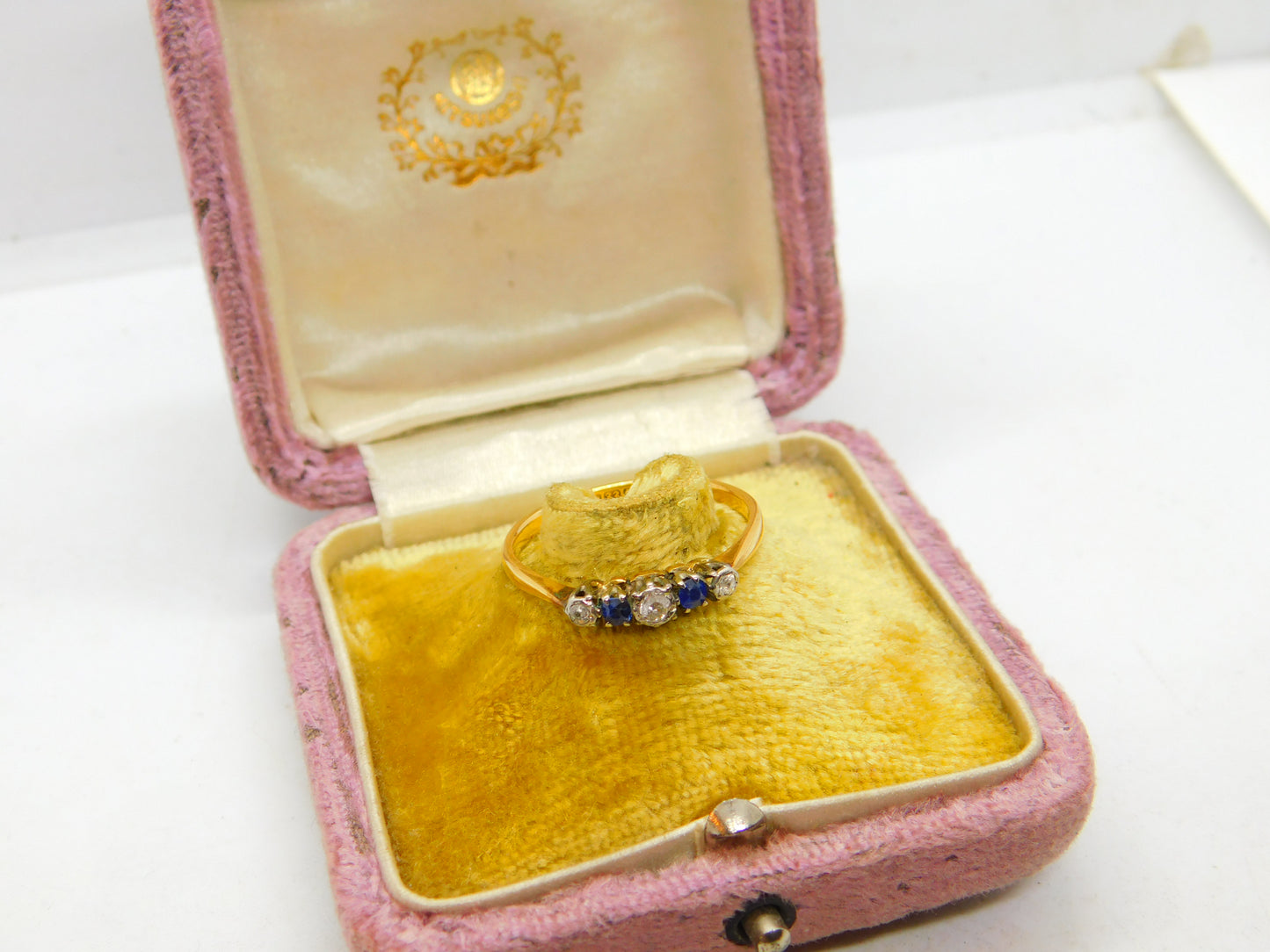 Victorian 22ct Yellow Gold, Diamond & Sapphire Engagement Ring Antique 1888