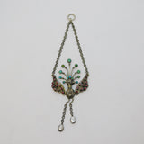 19th Century Austro-Hungarian Silver, Ruby, Diamond, Turquoise & Pearl Peacock Drop Pendant c1860