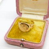 Large 9ct Yellow Gold Star Pattern Signet Ring Vintage 1966 London Size Z UK