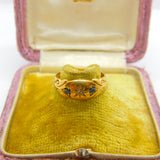 Edwardian 18ct Yellow Gold, Sapphire & Diamond Boat Ring 1904 Chester Antique