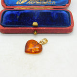 9ct Yellow Gold & Orange Amber Heart Pendant Vintage c1990 London