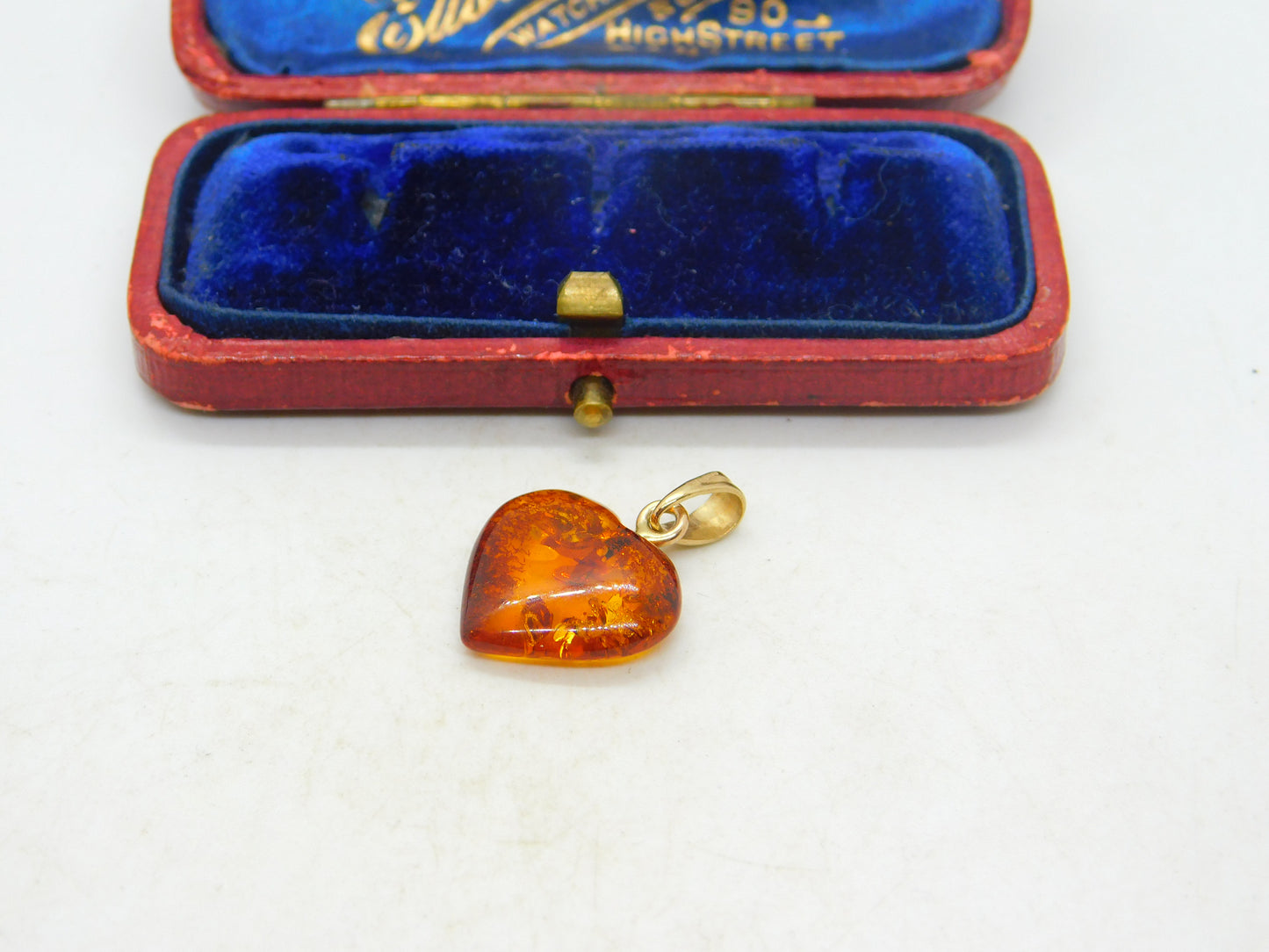 9ct Yellow Gold & Orange Amber Heart Pendant Vintage c1990 London