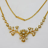 Edwardian 15ct Yellow Gold & Seed Pearl Floral Chain Necklace Antique c1910