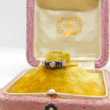 Victorian 22ct Yellow Gold, Diamond & Sapphire Engagement Ring Antique 1888