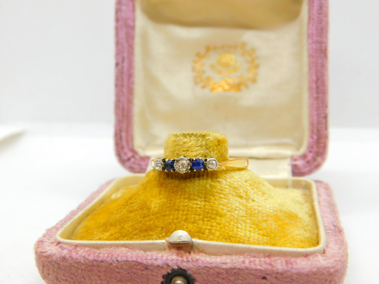 Victorian 22ct Yellow Gold, Diamond & Sapphire Engagement Ring Antique 1888