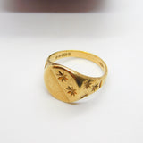 Large 9ct Yellow Gold Star Pattern Signet Ring Vintage 1966 London Size Z UK