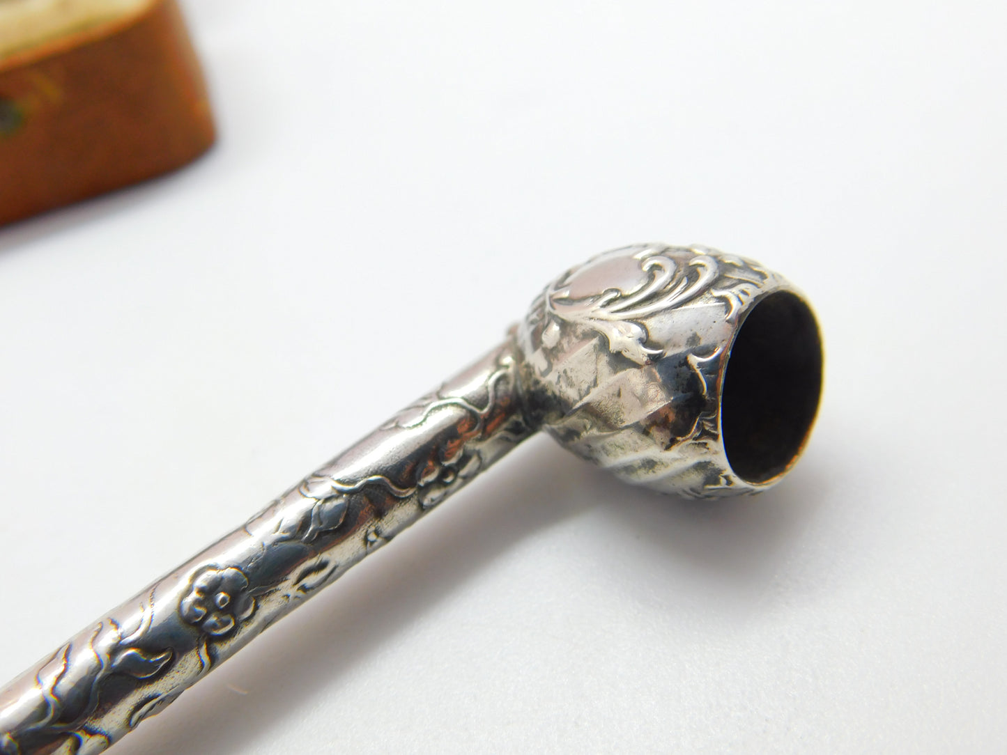 Victorian Sterling Silver Block Amber Smoking Pipe with Monkey Antique c1860