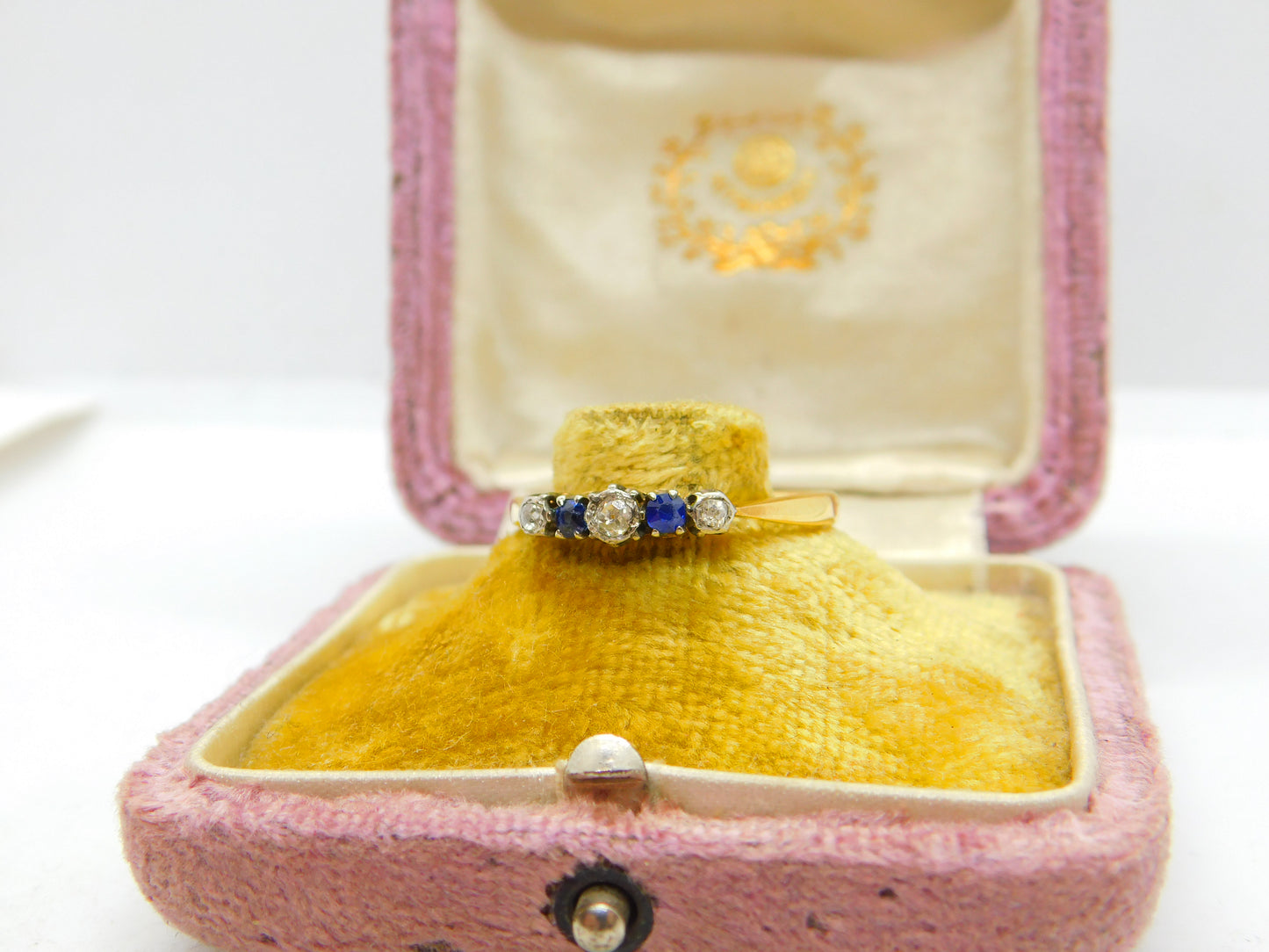 Victorian 22ct Yellow Gold, Diamond & Sapphire Engagement Ring Antique 1888