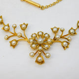 Edwardian 15ct Yellow Gold & Seed Pearl Floral Chain Necklace Antique c1910