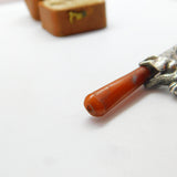 Victorian Sterling Silver Block Amber Smoking Pipe with Monkey Antique c1860