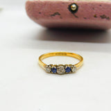 Victorian 22ct Yellow Gold, Diamond & Sapphire Engagement Ring Antique 1888