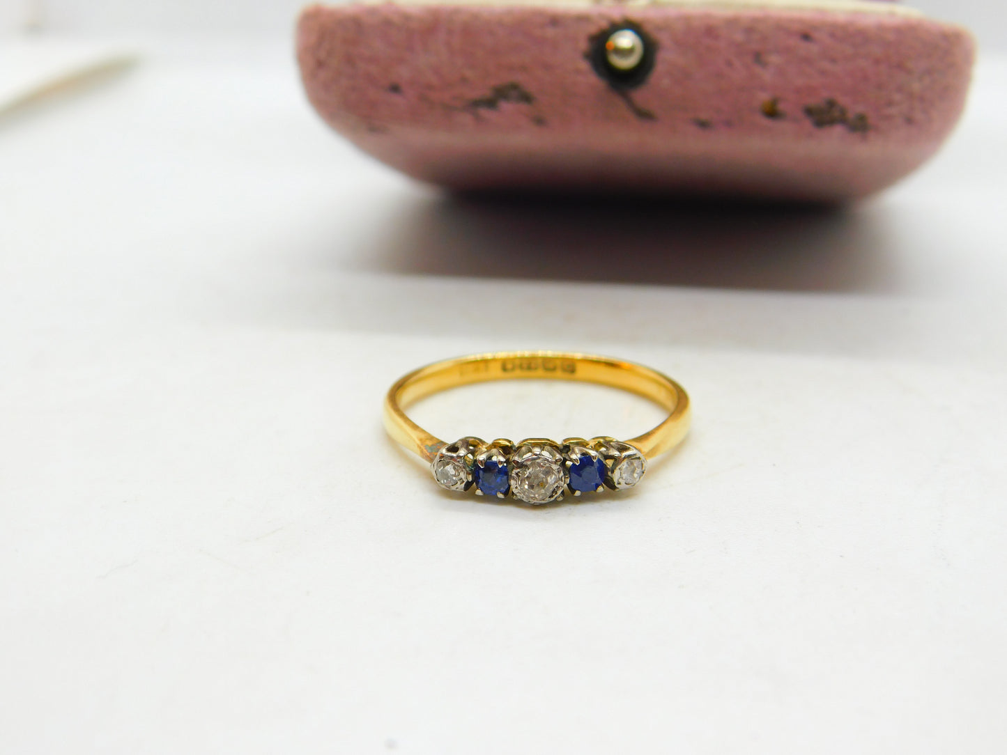 Victorian 22ct Yellow Gold, Diamond & Sapphire Engagement Ring Antique 1888