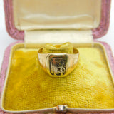 10ct Yellow Gold American IHS Religious Signet Ring Antique c1920 Art Deco