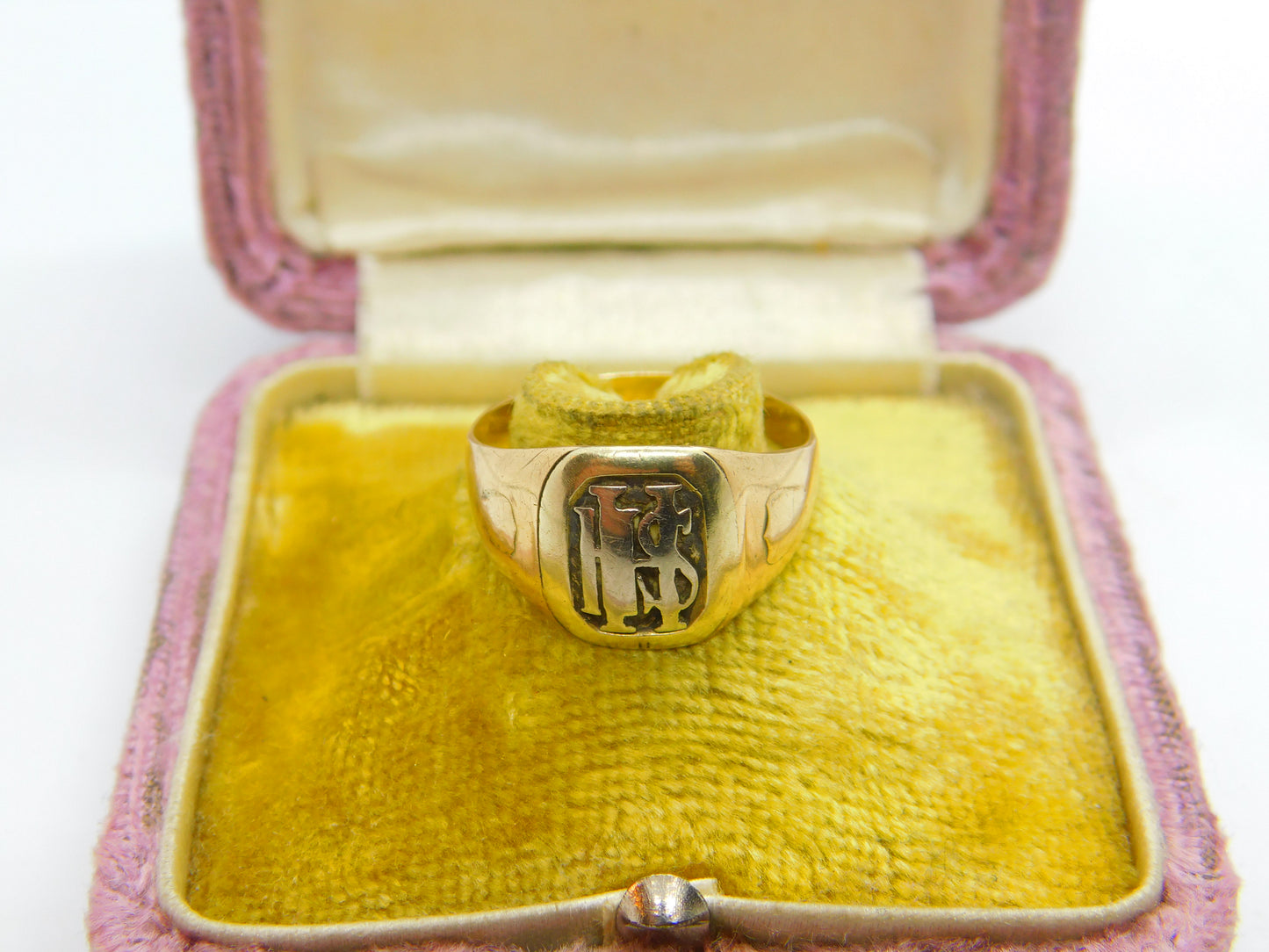 10ct Yellow Gold American IHS Religious Signet Ring Antique c1920 Art Deco