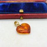 9ct Yellow Gold & Orange Amber Heart Pendant Vintage c1990 London