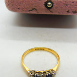 Victorian 22ct Yellow Gold, Diamond & Sapphire Engagement Ring Antique 1888