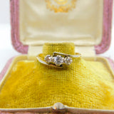 18ct Yellow Gold & 0.4ct Diamond Set Three Stone Crossover Ring c1920 Antique