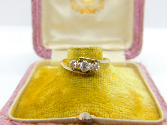 18ct Yellow Gold & 0.4ct Diamond Set Three Stone Crossover Ring c1920 Antique