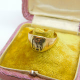 10ct Yellow Gold American IHS Religious Signet Ring Antique c1920 Art Deco