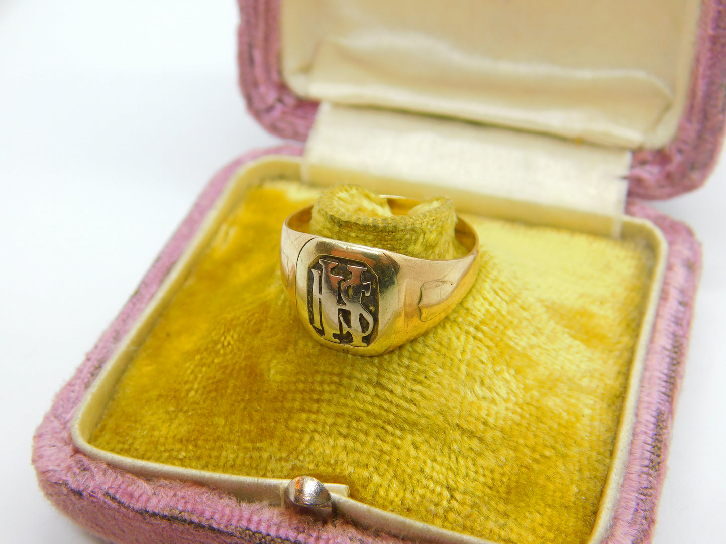 10ct Yellow Gold American IHS Religious Signet Ring Antique c1920 Art Deco